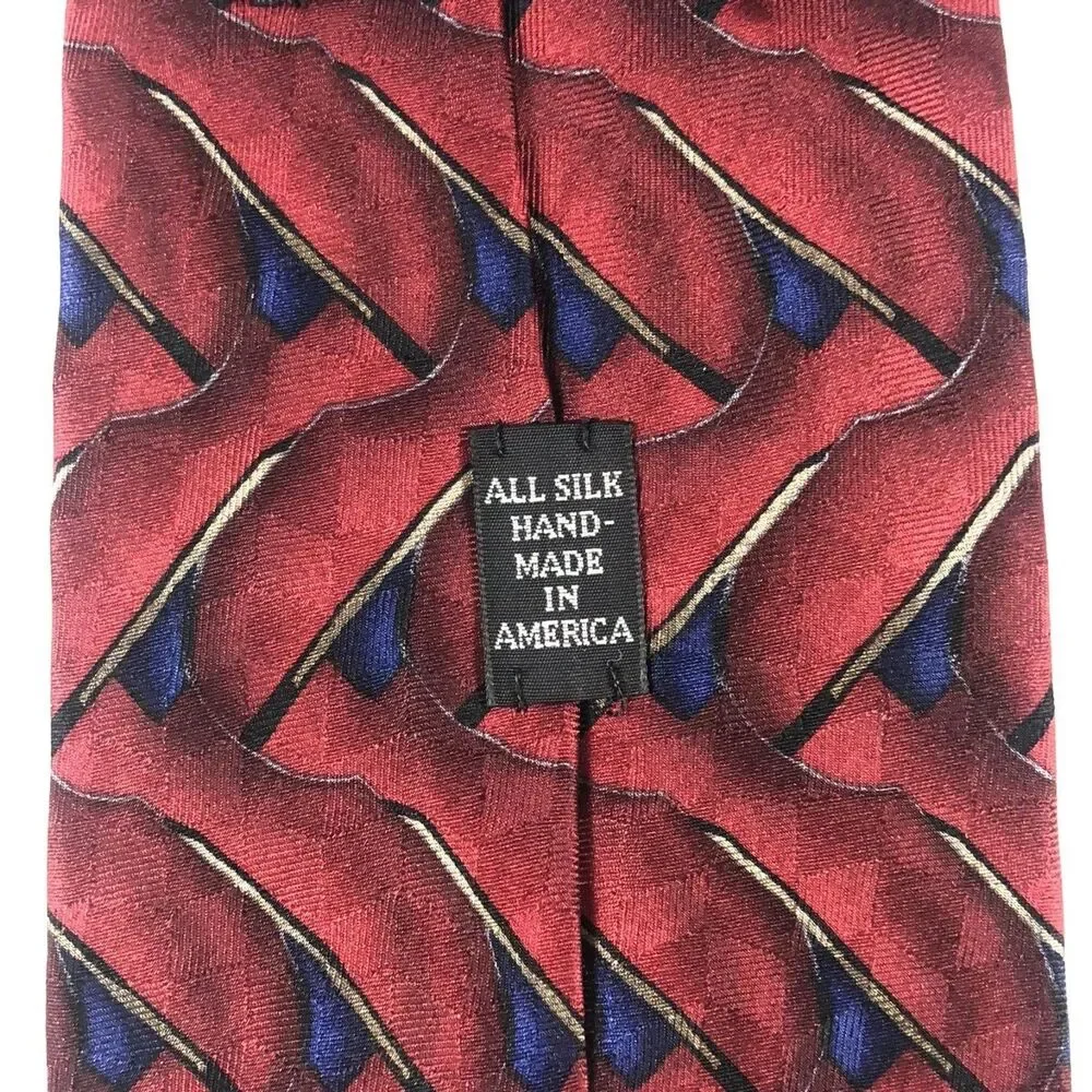 J.Z. Richards Parisian Silk Tie Geometric Foulard Hand Made USA Burgundy